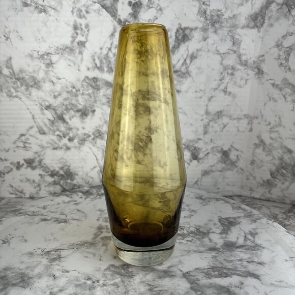 Vintage MCM Riihimaki Lasi Oy Vase Finland Amber 10 in Art Glass Original Label - Picture 4 of 7